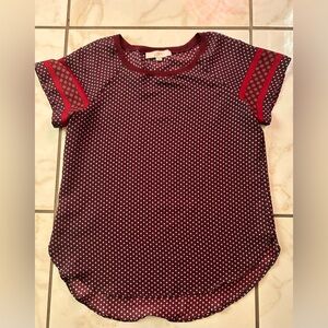 LOFT Burgundy Polka Dot Short Sleeve Top